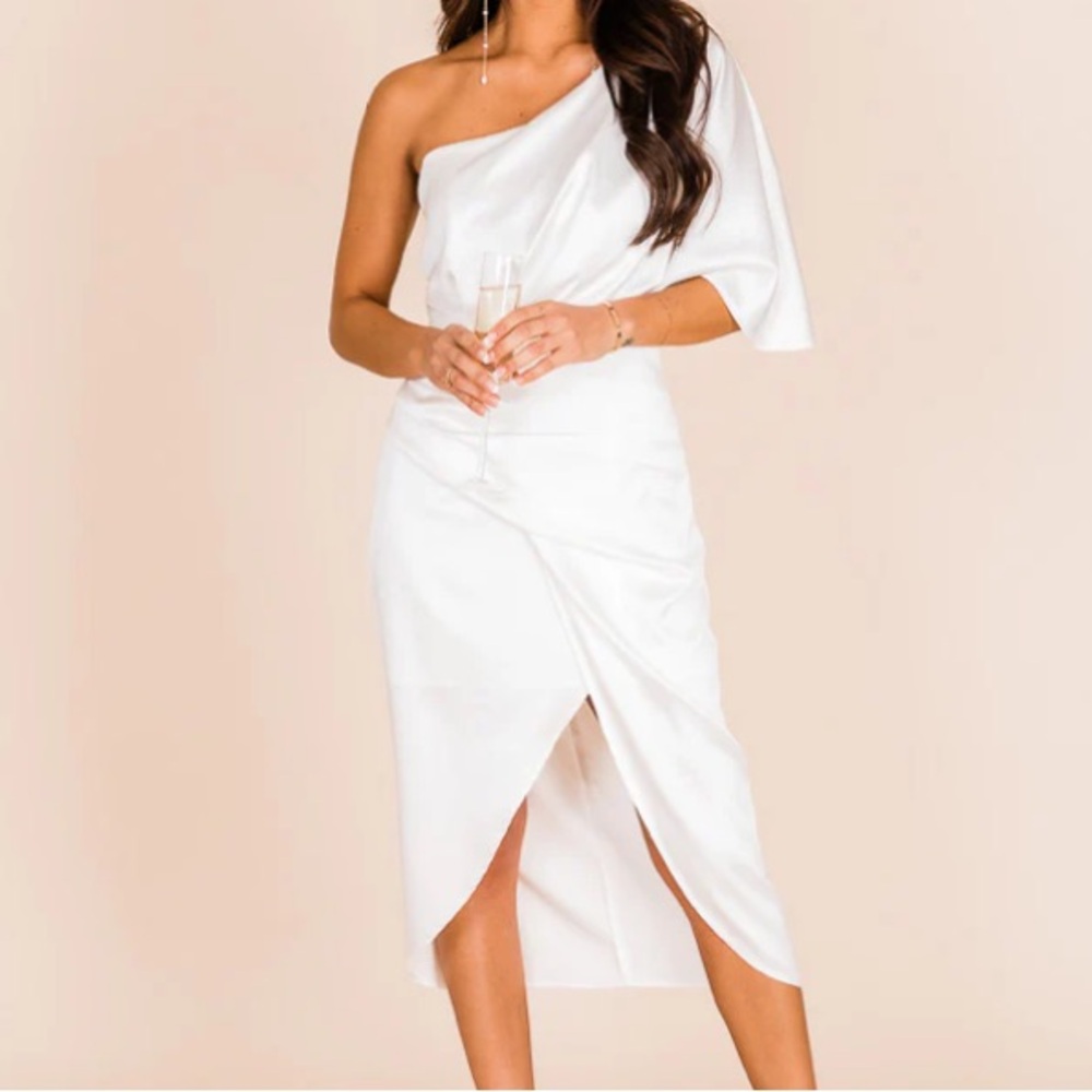 Pink Lily Chic White One-Shoulder Dress
